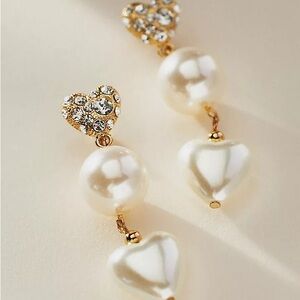 ettika Gold Crystal Heart & White Pearl Drop Earrings